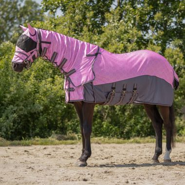 QHP Cheery Pink fly rug with detachable neck and mask