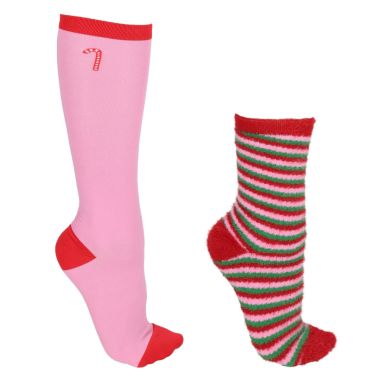 QHP Fluffy Christmas riding socks two pairs in a gift box
